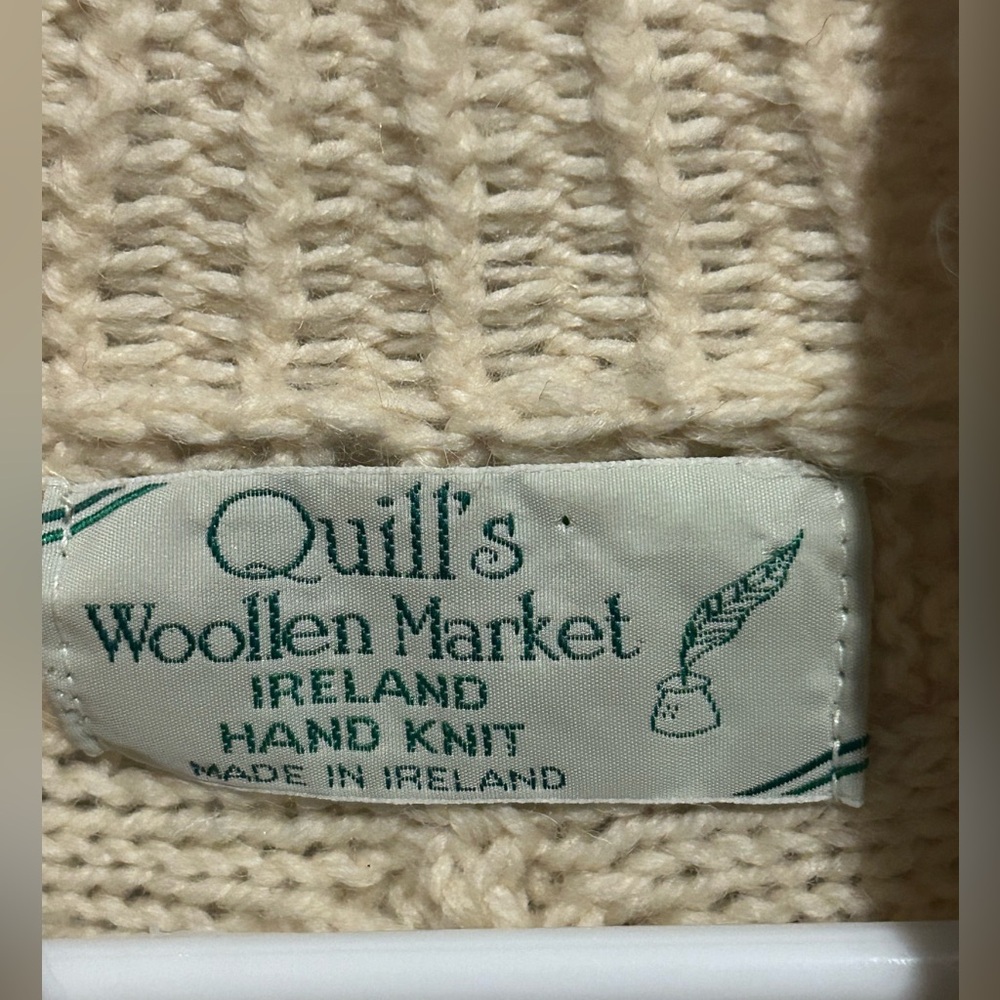 Vintage Quill's Woollen Market Cream Irish Fisherman Cardigan Sweater Wool XL. - Picture 3 of 14